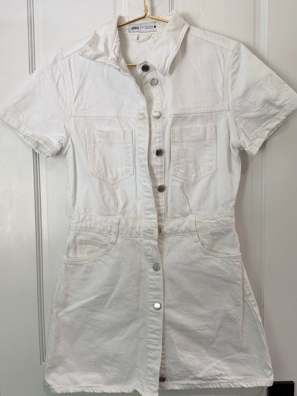 Zara White Denim Button-Front Mini Dress Size Medium